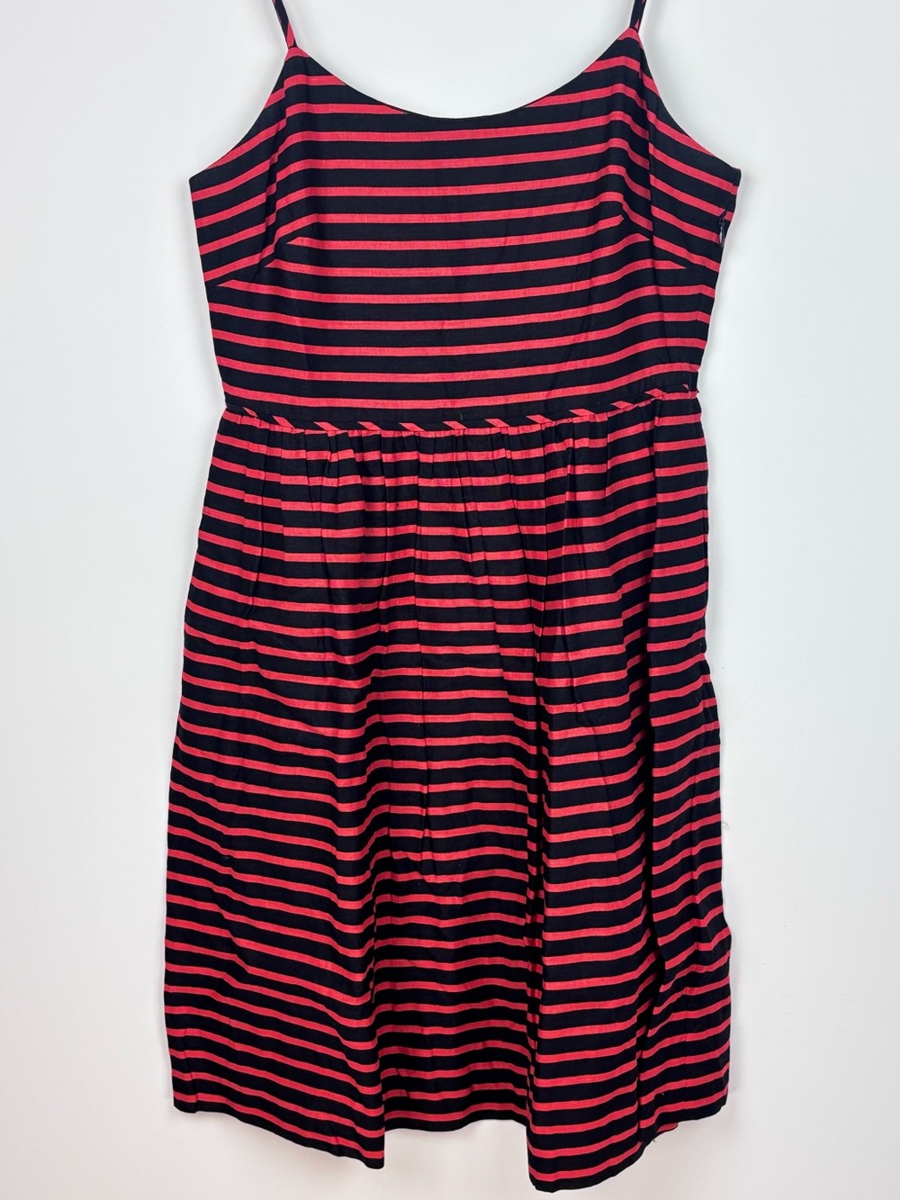 ❤️ J.Crew Linen Cotton Stripe Tiered Midi Dress | Size 8 | Red & Black